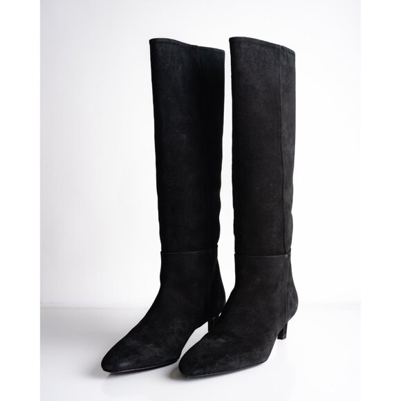 Massimo Dutti Womens Suede Heeled Boots Black kitten US 7.5 EU 38 NWT 1026/450 - Picture 1 of 9